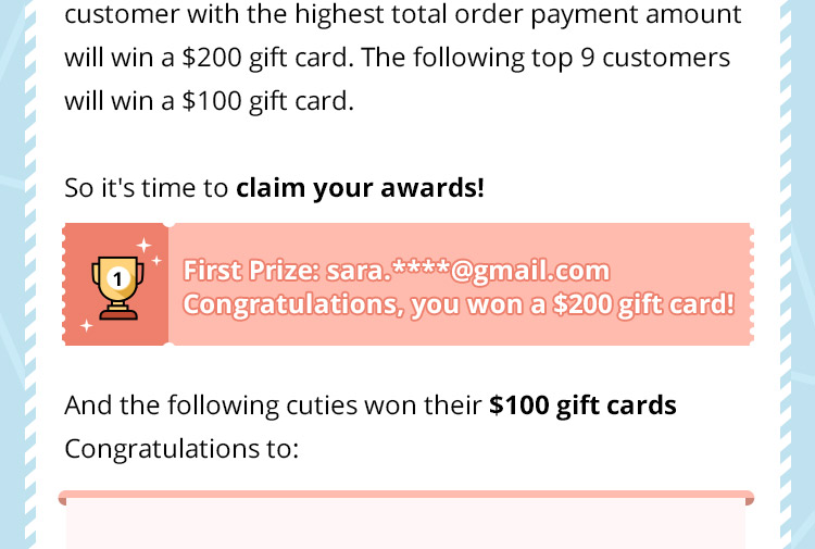 anniversary gift card winners announcement | zaful