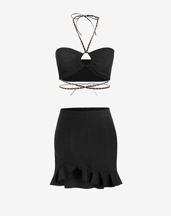 ZAFUL Solid Back Zipper Ruffled Hem Mini Skirt In BLACK | ZAFUL 2026