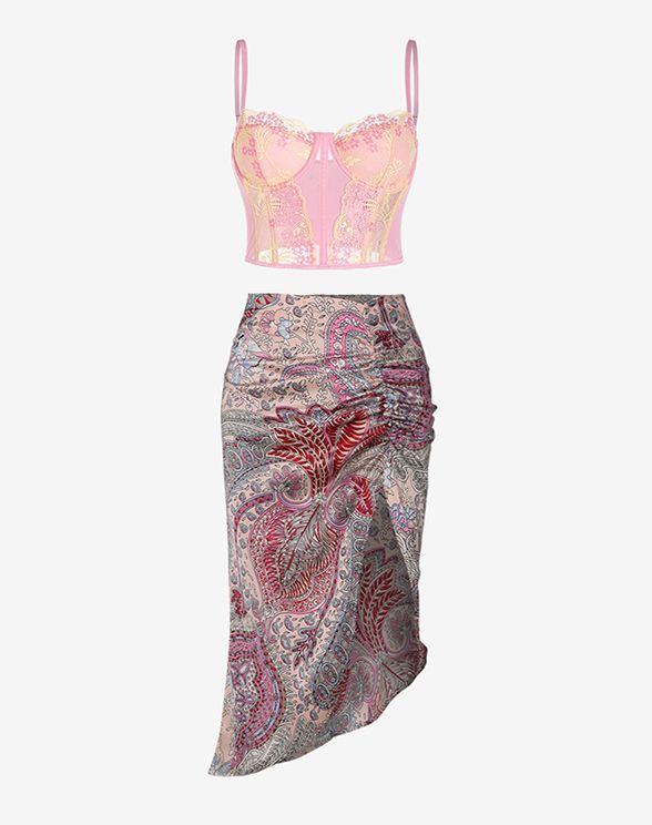 Floral Embroidery See-through Eyelash Lace Corset In LIGHT