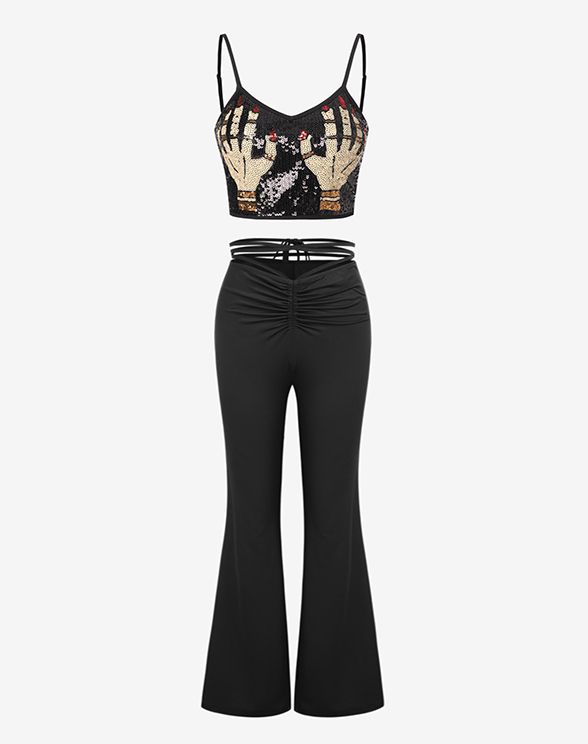 ZAFUL Bulit-in G-string Tie-around Boot Cut Pants In BLACK
