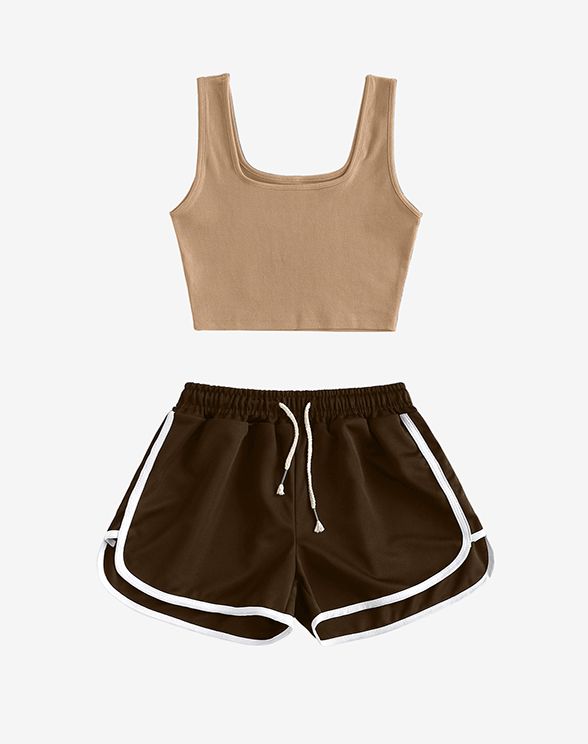 Drawstring Waist Piping Dolphin Shorts In DEEP COFFEE