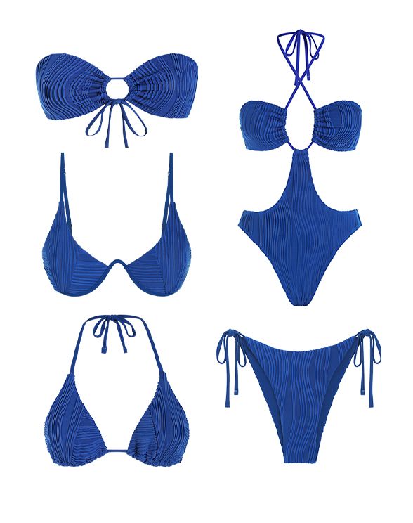 ZAFUL Maillot de Bain Bikini Cheeky Côtelé Plissé Ajustable Noué à Côté à Coupe Haute à Armature Unique Pour Femme - Bleu profond S Mobile